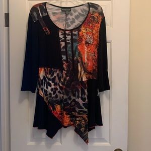 Frank Lyman free flowing multi print top 3/4 sleeves size 16